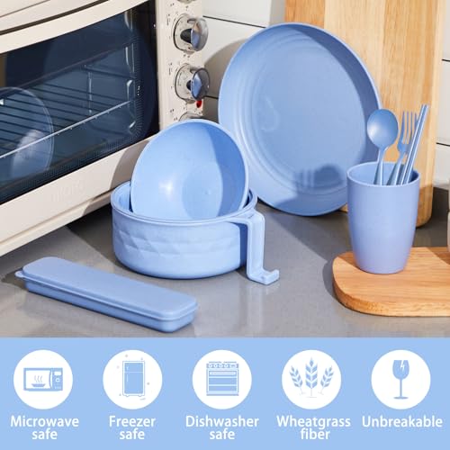 6 Pcs Microwave Ramen Cooker Set 40oz Bowl, Nordic Blue - color: Nordic Blue