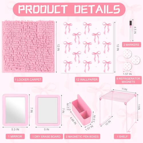 Patelai 26 Pcs Locker Accessories for Girls Pink Bow Magnetic Locker Decor