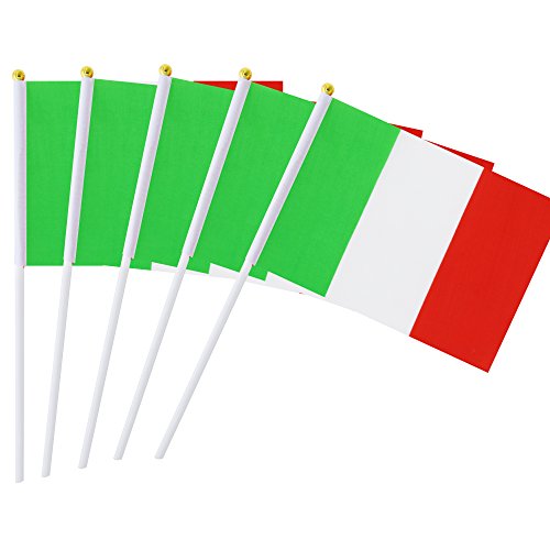25 Pack Hand Held Small Mini Italy Flag,Italian Stick Round Top National Country Flags,Party Decorations Supplies For Parades,World Cup,Festival Events,International Festival. - color: Italy