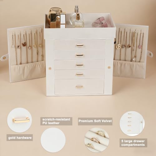 BOOVO Large Jewelry Boxes For Women (Pearl White, 6 Layer) - color: Pearl White, size: 6 Layer