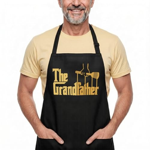 Funny Cooking Apron - Dad, Mom Kitchen Chef Grilling Aprons - 2 Pockets & Long Straps - Men & Women - color: Thegrandfather