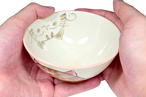 Japanese Rice Bowl Chawan set of 2 4.6" Cat Design MIKE Pink - color: Pink