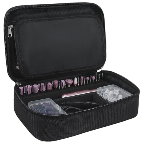 Meiiy Nail Drill Bag Nail Drill Bits Holder Bag Electric Nail Machine Kit Organizer Bag With Nail Sanding Bands Case Gift for Women (Blck)