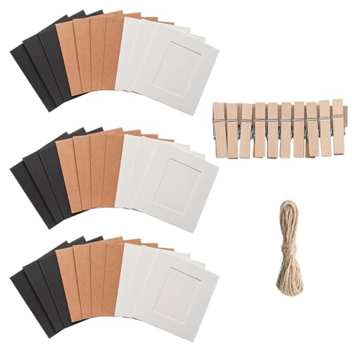 30Pcs 3x3Inch 3colors Paper Photo Frames with String & Clips - color: 3 colors, size: 3x3inch