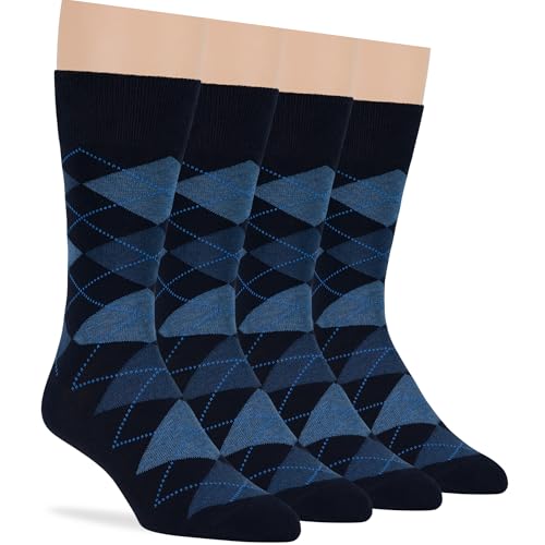 7BIGSTARS Men Cotton Patterned Crew Dress Socks 4-6 Pack, L 9-12 - color: 05b - Argyle, Dark Navy-light Navy/Denim Blue (Ar02)