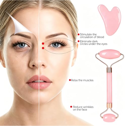 Skincare Tools Set with Face Cleansing Brush, Ice Face Roller & Gua Sha Set