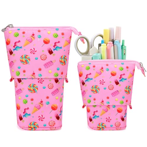 KPX Cute Standing Pencil Case Pen Holder for Kids, Pop Up Stand UP Bubble Tea Pen Organizer Kawaii Stationary for Christmas Holiday New Year Office (Candy) - color: Candy