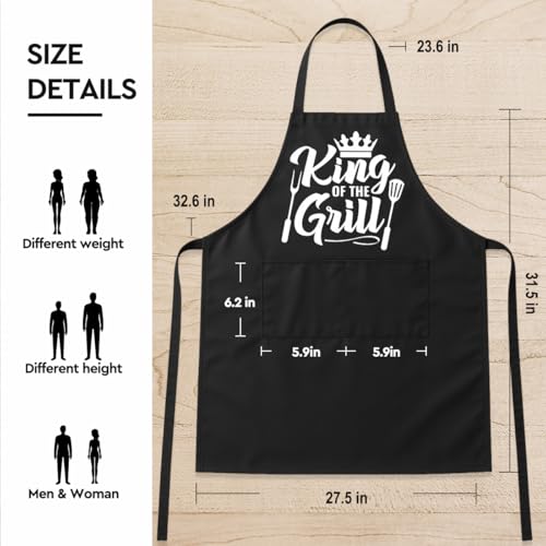 Funny Black Grill Apron with Pockets for Man,Dad,Husband,Father in Law,Chef Daddy Grilling Apron BBQ Cooking Gifts - color: King of Grill