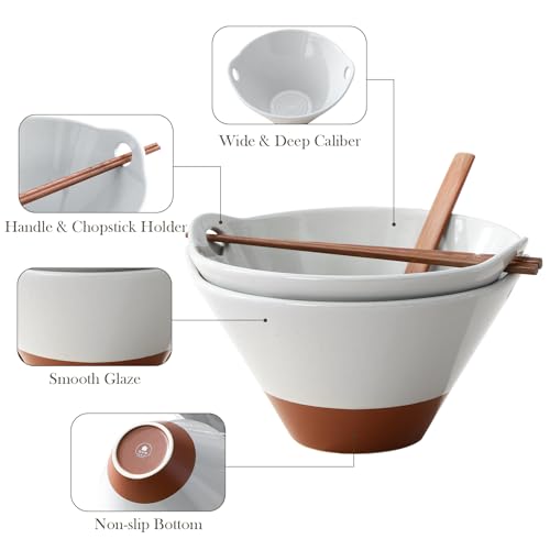 MALACASA 42 oz Ceramic Ramen Bowls with Chopsticks & Spoon, Grey & Khaki - color: Gray and Khaki