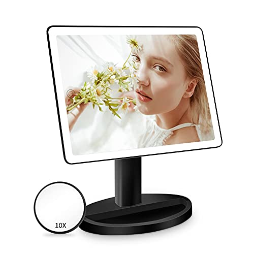 FUNTOUCH Large Lighted Makeup Mirror with Lights (Black) - color: Black a