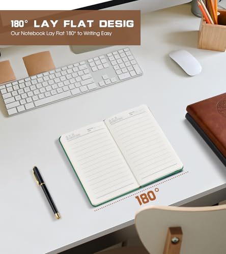 Biuwory A6 Leather Pocket Notebook, 140 Lined Pages Hardcover Small Journal - color: Green, size: Lined-140 Pages (3.7"×5.7")