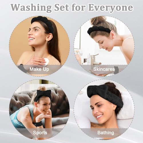 6 Pcs Puffy Terry Cloth Spa Headband and Wristbands for Face Skincare, Makeup Removal, Yoga, Shower, Spa Party, One Size, Unisex-Adults - color: Black