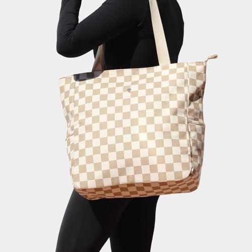 ESVAN Original Floral Water Resistant Large Tote Bag Shoulder Bag for Gym Beach Travel Daily Bags Upgraded - color: Corduroy Grid