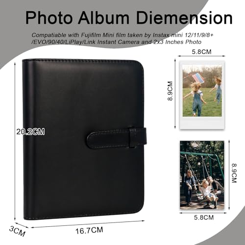 256 Pockets Photo Album for 2x3 Inch Picture, Kpop Photocard, Leather Cover, Photo Album Book Fit for Fujifilm Mini 12/11/9/8/EVO/Link/Liplay Instant Flims (Black) - color: Black, size: 256 Pockets