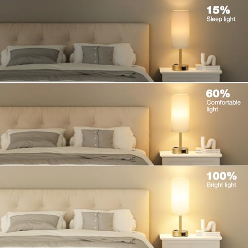 Fenmzee Gold Bedside Lamp for Bedroom, Dimmable Touch, USB A+C, AC Outlet - color: White - Gold, size: 14"