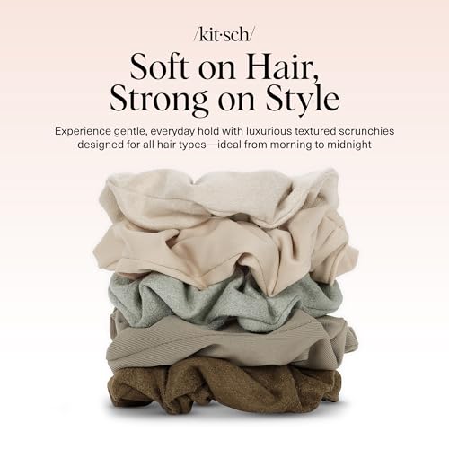 Kitsch Scrunchies for Women - Moss Green, 5 Pcs - color: Moss Green