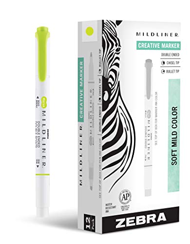 Zebra Pen MILDLINER No Bleed Highlighter, Citrus Green, Dual Tip, 12-Pack - color: Citrus Green