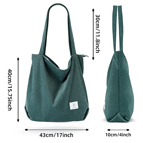 KALIDI Women Corduroy Tote Bag Zipper Casual Tote's Handbag Big Capacity Shoulder Bag with Pockets - color: Lake Blue