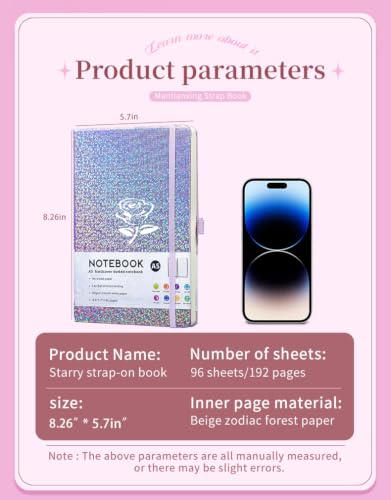 HJWKJUS Bling A5 Lined Journal Notebook with Pen for Girls Women, Purple - color: Purple-Flower