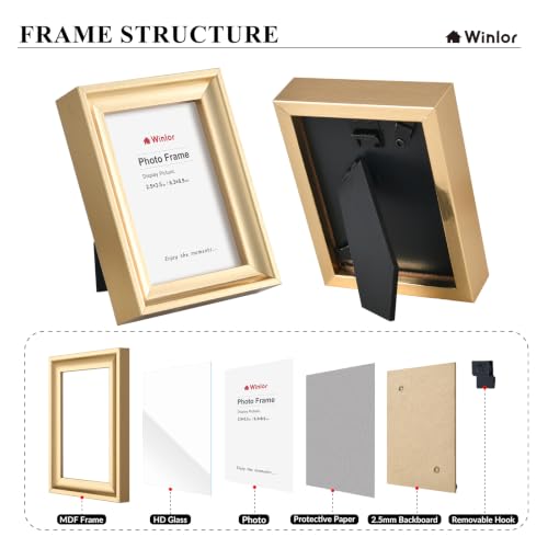 2.5x3.5 Mini Picture Frames Set of 6, Small Polaroid Photo Frame with HD Glass, FSC Certified Eco MDF Wood, Tabletop Desk & Wall Display for Instax Film, Baby Nursery Decor, Wallet Size, Gold - color: Glass-Gold