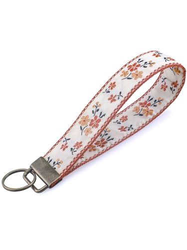 LNKRE JEWELRY Womens Embroidered Wristlet Keychain, Cute Key Chain Lanyard - color: Red