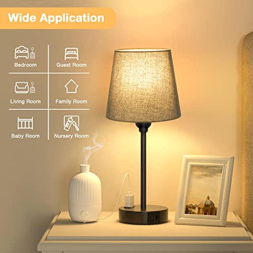 Black Bedside Lamps Set 2 for Bedroom - Dimmable Touch, USB C+A, AC Outlet - color: Black