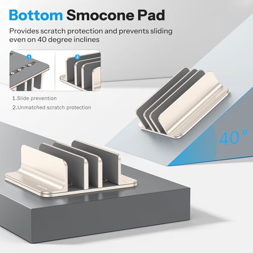 OMOTON 3-Slot Multiple Vertical Laptop Stand, Fits MacBook, Starlight - color: Three Slots-Starlight