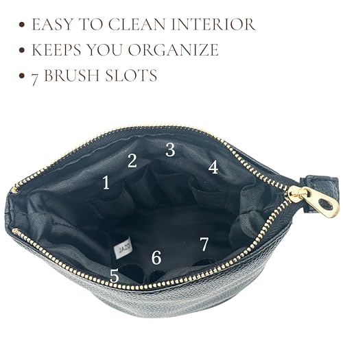 JAZD Convertible Travel Makeup Brush Bag, Stand-Up Brush Holder Pouch For Easy Access, Cosmetic Case Organizer (BLACK) - color: BLACK