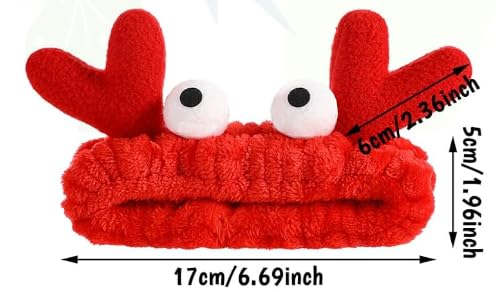 1 Pcs Red Crab Face Wash Headband Cute Soft Facial Makeup Hair Band Elastic Head Band Creative Hair Accessorie for Women Skincare Shower