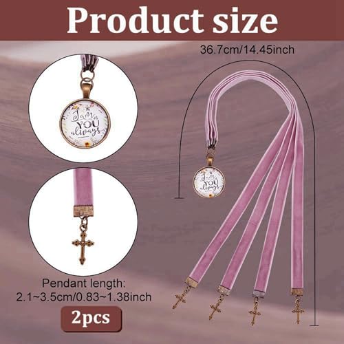 FINGERINSPIRE 2 PCS Velvet Ribbons Bible Bookmarks 14.45" Old Rose Color
