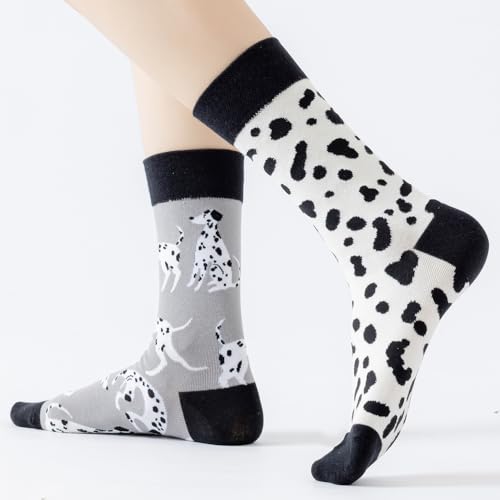 2 Pairs Cartoon Animal Crew Socks Fun Cotton Mid Calf Socks for Women - color: Dalmatian
