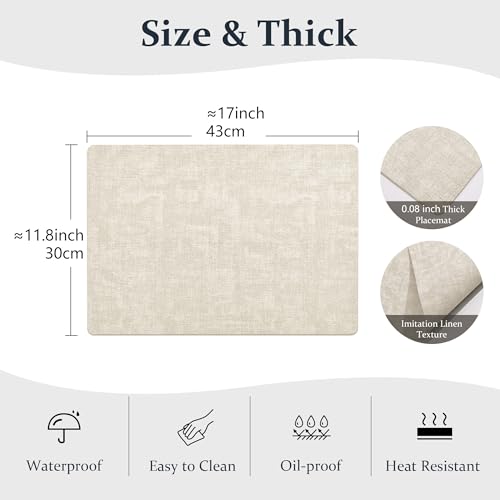 FROMHEART Faux Leather PU Placemats Set of 4 (Beige,11.8" x 17") - color: Beige, size: Set of 4