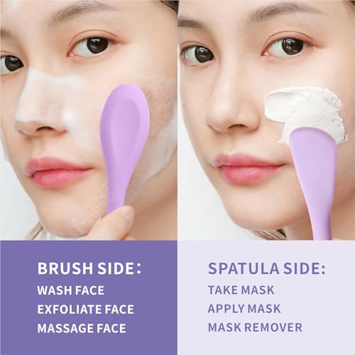 Silicone Face Scrubber, 2 in 1 Face Mask Brush, Pore Brush, Blackhead Remover, Facial Cleansing Brushes, Face Mask Applicator for Mud, Clay(Pink+Purple) - color: Pink+purple