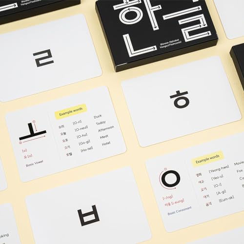 Korean Alphabet Flashcards with 195 Example Words – Hangul Learning Cards for Beginners & Teachers, Audio Files and Hangul Chart | Korean Stationery Gift