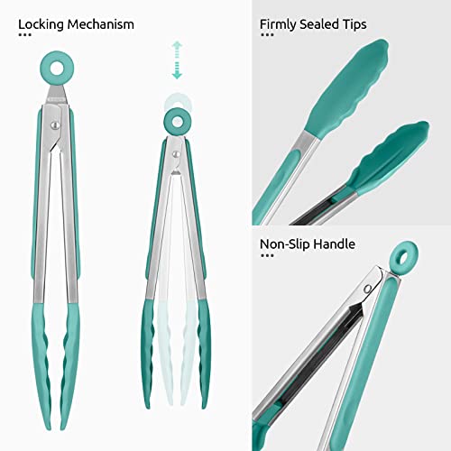 U-Taste Kitchen Tong for Cooking, 600ºF Heat-Resistant Silicon, 9"/Aqua Sky - color: Aqua Sky, size: 9 inch