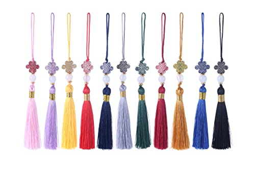KONMAY Small Imitation Silk Bookmark Tassels, 20pcs 3.8'' Mixed Mini Mala Tassels with Hanging Loop, Jade Beads and Charms for Jewelry Making, Crafts, Keychains, Graduation