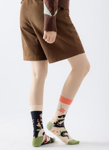 2 Pairs Cartoon Animal Crew Socks Fun Cotton Mid Calf Socks for Women - color: Snake & Flower