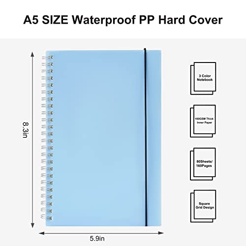 3 Pack Spiral Graph Notebook A5 Square Grid 5.8"x8.3" - size: A5 (5.9"x8.3"), style: Graph Grid