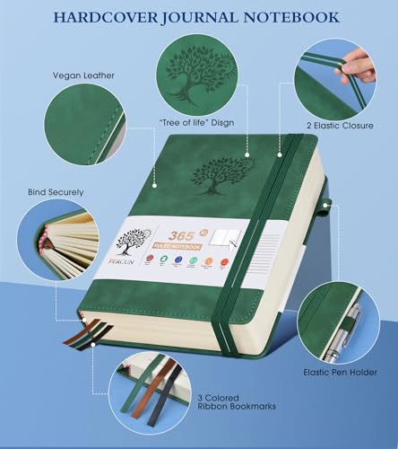 A5 Lined Journal Notebook - 365 Page Leather Journals for Writing Women & Men，Hardcover Notebook with 100Gsm Thick Pages，Daily Diary for Travel, Work，School，Note Taking，College Ruled (5.9" x 8.5") - color: Green, size: A5