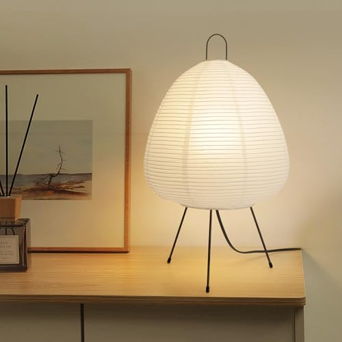 Japanese Rice Paper Lamp,Table Lamps for Living Room,Paper Lanterns,Noguchi Akari Japandi Lamp,Japanese Decor Desk Light,Tripod Table Lamps for Bedroom,Bedside or Tabletop,E26 Base,Button Control - style: Japanese Style
