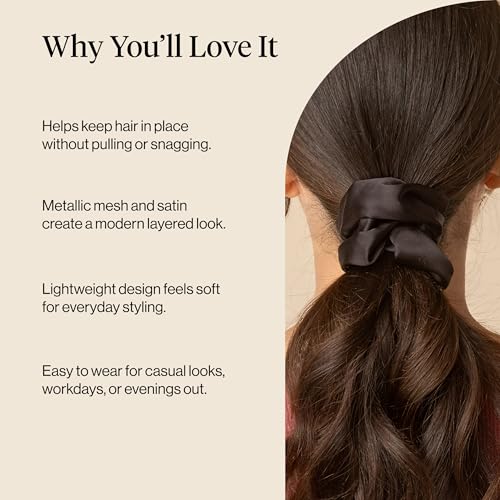 Kitsch Metallic Mesh & Satin Scrunchies For Women - Black & Chocolate, 2pcs - color: Black & Chocolate