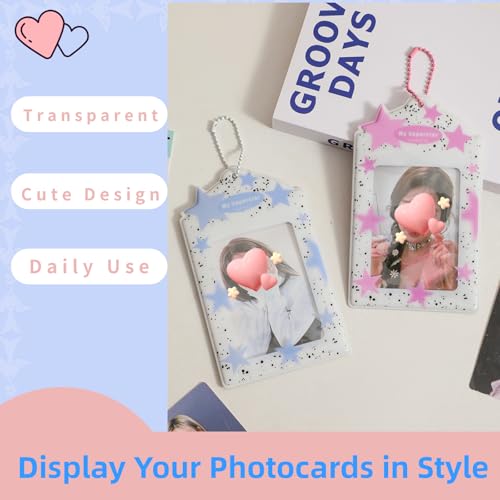2 Pcs Photocard Holder Keychain, Cute Stars PVC Card Case - color: Pink