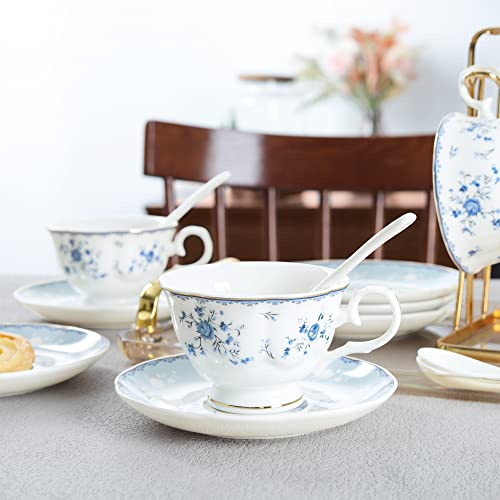 fanquare 15 Piece British Blue Rose Porcelain Tea Set - color: Blue Rose