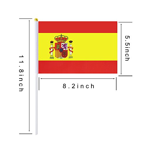 25 Pack Hand Held Small Mini Spain Spanish Stick Flag Round Top National Country Flags,Party Decorations Supplies For Parades,World Cup,Festival Events,International Festival - color: Spain