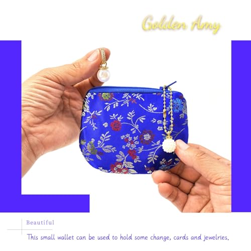 Handmade Women Coin Purse Brocade Zipper Wallet Rosary Pouch Silk Jewelry Bag - Blue - color: Blue