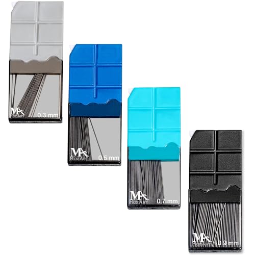 Mozart Essential Set of Lead Refills - 4 Sizes: 0.3, 0.5, 0.7 & 0.9 mm with 100 HB Lead Refills for Each - for Sketch, Architecture, Drafting, Art, Drawing Supplies, Metal Mechanical Pencils - color: Multi