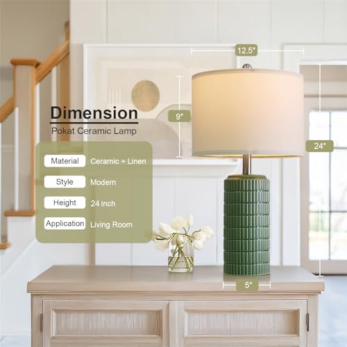 PoKat 23" Dark Green Ceramic Table Lamps Set of 2, Modern Table Lamps for Living Room, Farmhouse Lamps for Bedroom Night Stands, Traditional Nightstand Desk Decor Lamps - color: Dark Green