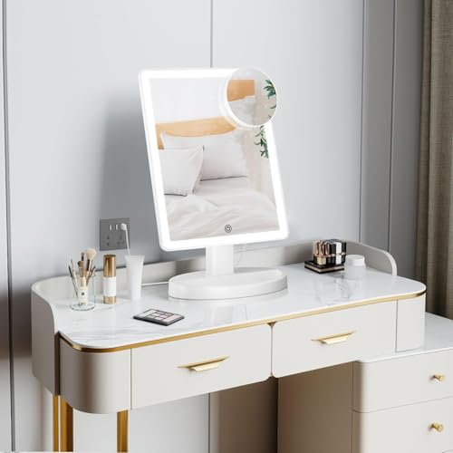 FUNTOUCH Large Lighted Makeup Mirror with Lights (White) - color: White a