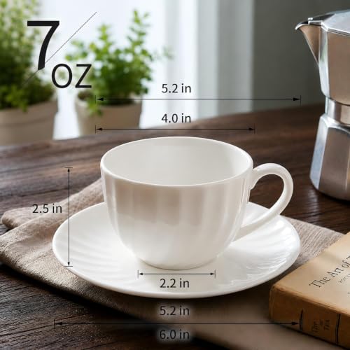 Fine Bone China Cappuccino Cups with Saucers Set of 4, 7 oz - color: 4Pcs Spiral Set, size: 4 Count (Pack of 1)