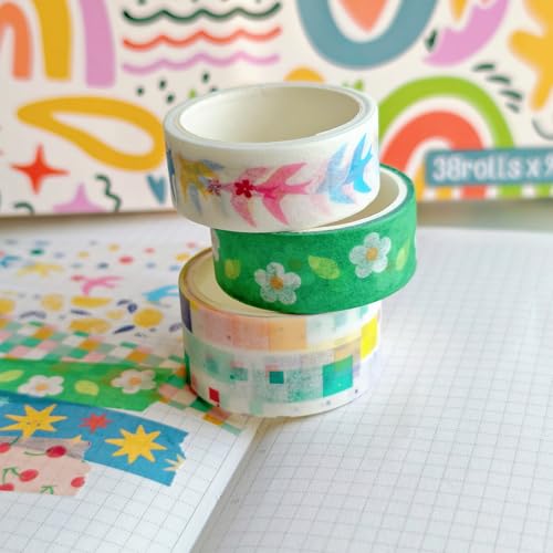 Bomichi 38 Rolls Washi Tape Aesthetic Colored Decorative - color: Colourful graffiti